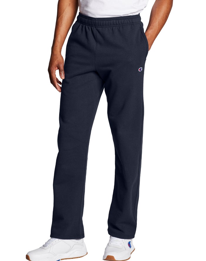 Champion Mens Sweatpants NZ - Powerblend Open Bottom Navy ( 1269-MKWCV )